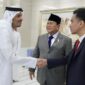 Presiden dan Wakil Presiden terpilih Prabowo Subianto dan Gibran Rakabuming menemui pemimpin negara Qatar atau Emir Qatar, Sheikh Tamim bin Hamad Al Thani. (Dok. Tim Media Prabowo)